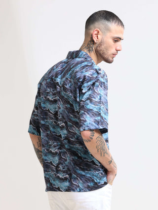 Marble Wave Attico Blue Oversized Shirt - model_poseposition_of_shirtporduct_type
