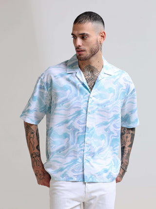 Marble Wave Blue Oversized Shirt - model_poseposition_of_shirtporduct_type