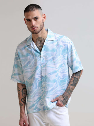 Marble Wave Blue Oversized Shirt - model_poseposition_of_shirtporduct_type