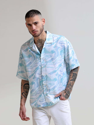 Marble Wave Blue Oversized Shirt - model_poseposition_of_shirtporduct_type
