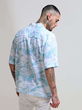 Marble Wave Blue Oversized Shirt - model_poseposition_of_shirtporduct_type