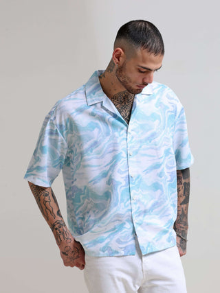 Marble Wave Blue Oversized Shirt - model_poseposition_of_shirtporduct_type
