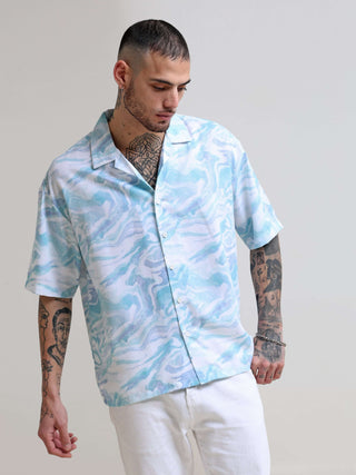 Marble Wave Blue Oversized Shirt - model_poseposition_of_shirtporduct_type