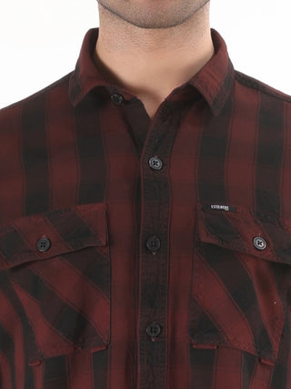 Maroon With Black Checkered Shirt - model_poseposition_of_shirtporduct_type