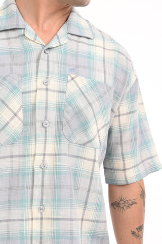 Maui Blue Checkered Oversized Cotton Shirt - model_poseposition_of_shirtporduct_type