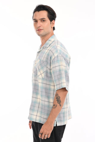 Maui Blue Checkered Oversized Cotton Shirt - model_poseposition_of_shirtporduct_type