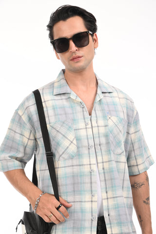 Maui Blue Checkered Oversized Cotton Shirt - model_poseposition_of_shirtporduct_type