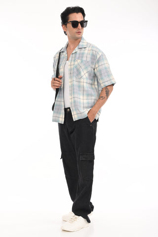 Maui Blue Checkered Oversized Cotton Shirt - model_poseposition_of_shirtporduct_type