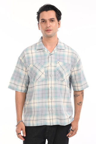 Maui Blue Checkered Oversized Cotton Shirt - model_poseposition_of_shirtporduct_type