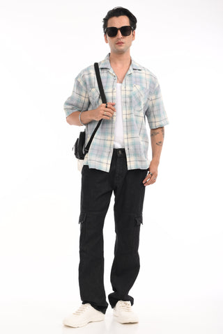 Maui Blue Checkered Oversized Cotton Shirt - model_poseposition_of_shirtporduct_type