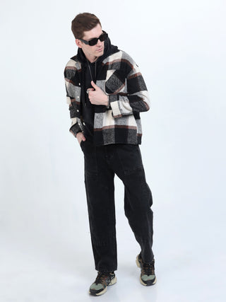 Men Plaid Shirt Black and White - model_poseposition_of_shirtporduct_type