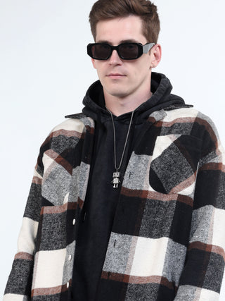 Men Plaid Shirt Black and White - model_poseposition_of_shirtporduct_type