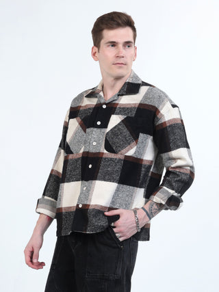 Men Plaid Shirt Black and White - model_poseposition_of_shirtporduct_type