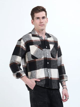 Men Plaid Shirt Black and White - model_poseposition_of_shirtporduct_type