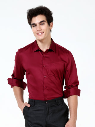 Merlot Maroon Satin Solid Cotton Shirts - model_poseposition_of_shirtporduct_type