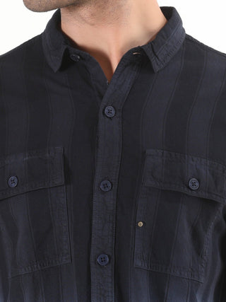 Midnight Black Shaded Stripes Shirt - model_poseposition_of_shirtporduct_type