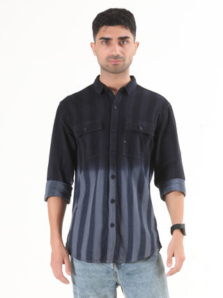 Midnight Black Shaded Stripes Shirt - model_poseposition_of_shirtporduct_type