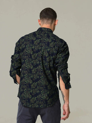 Midnight Navy Olive Printed Shirt - model_poseposition_of_shirtporduct_type