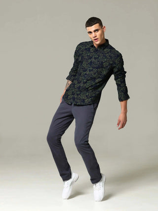 Midnight Navy Olive Printed Shirt - model_poseposition_of_shirtporduct_type