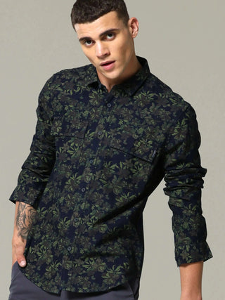 Midnight Navy Olive Printed Shirt - model_poseposition_of_shirtporduct_type