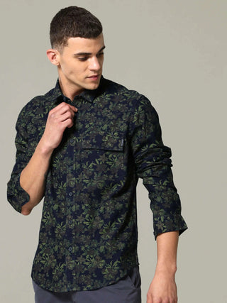 Midnight Navy Olive Printed Shirt - model_poseposition_of_shirtporduct_type