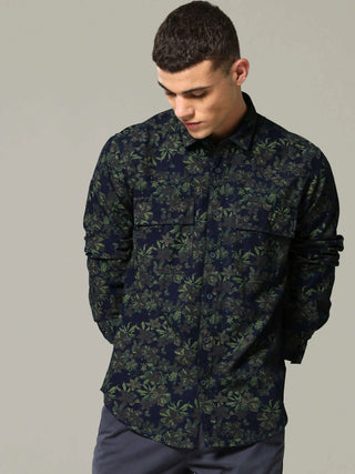Midnight Navy Olive Printed Shirt - model_poseposition_of_shirtporduct_type