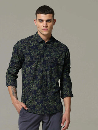 Midnight Navy Olive Printed Shirt - model_poseposition_of_shirtporduct_type