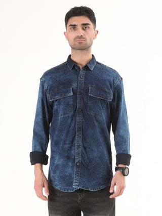 Midnight Tide Washed Navy Denim Shirt - model_poseposition_of_shirtporduct_type