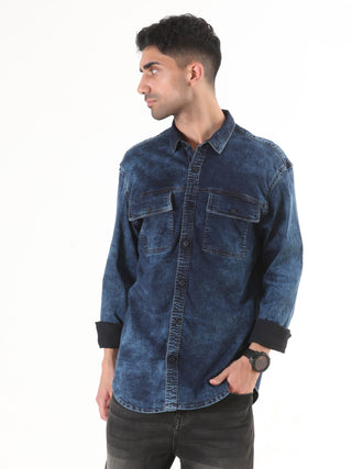 Midnight Tide Washed Navy Denim Shirt - model_poseposition_of_shirtporduct_type