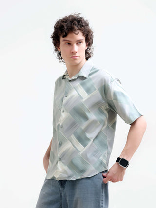 Minos Green Printed Oversized Shirt - model_poseposition_of_shirtporduct_type