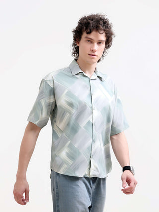 Minos Green Printed Oversized Shirt - model_poseposition_of_shirtporduct_type