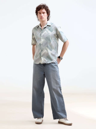 Minos Green Printed Oversized Shirt - model_poseposition_of_shirtporduct_type