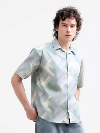 Minos Green Printed Oversized Shirt - model_poseposition_of_shirtporduct_type
