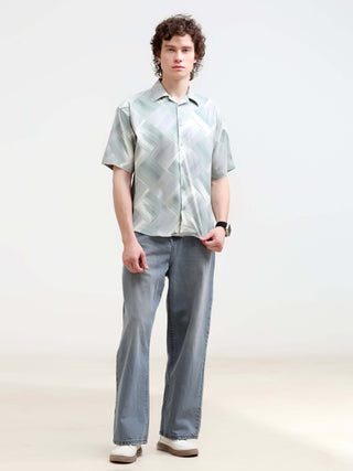 Minos Green Printed Oversized Shirt - model_poseposition_of_shirtporduct_type