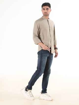 Mocha Brown Semi - Casual Shirt - model_poseposition_of_shirtporduct_type