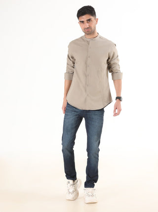 Mocha Brown Semi - Casual Shirt - model_poseposition_of_shirtporduct_type
