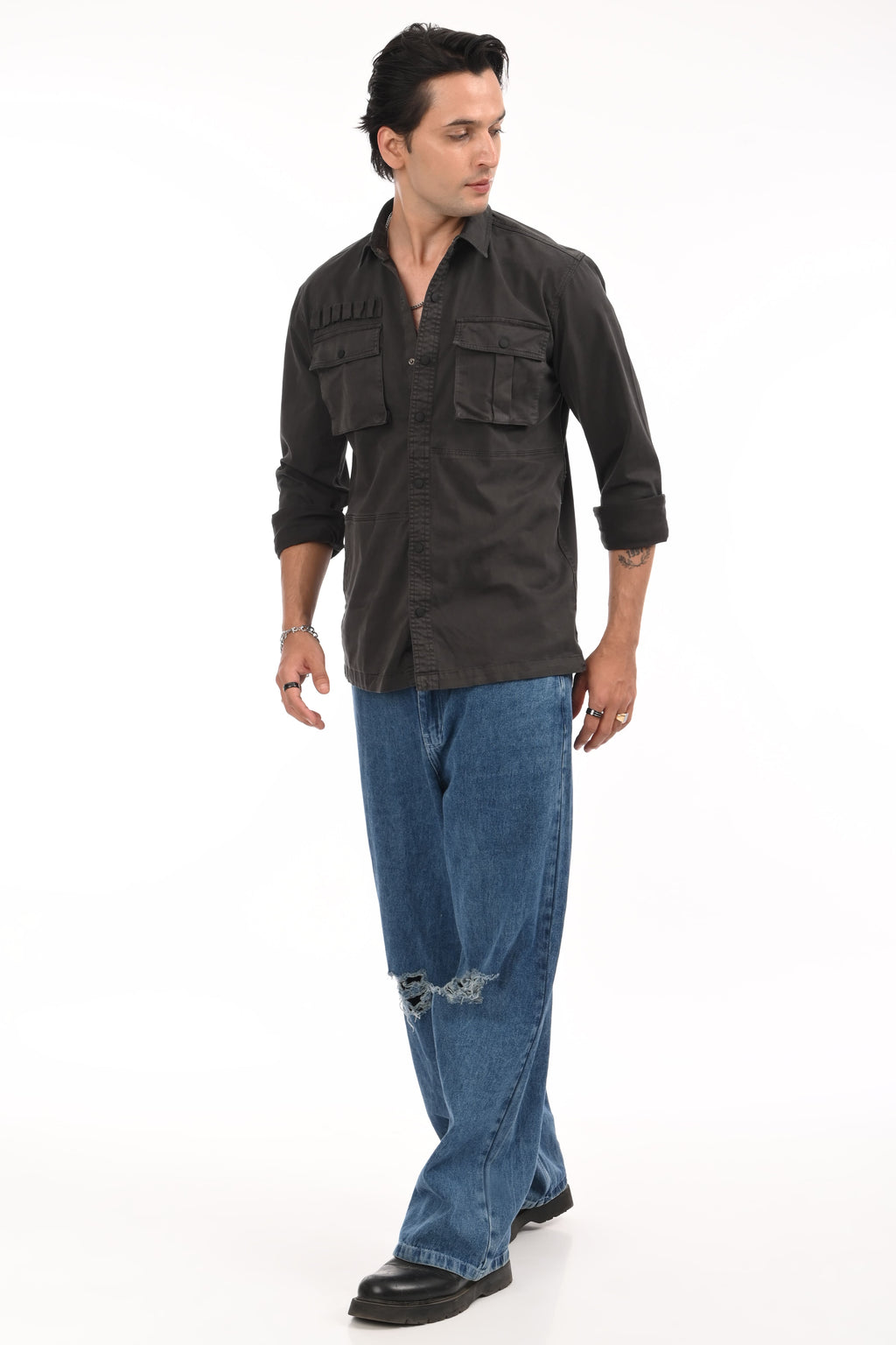 Mountain Grey Cargo Shirt - model_poseposition_of_shirtporduct_type