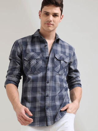 Napoleon Mist Grey Casual Checks Shirt - model_poseposition_of_shirtporduct_type