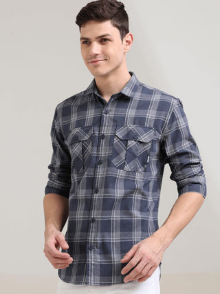 Napoleon Mist Grey Casual Checks Shirt - model_poseposition_of_shirtporduct_type