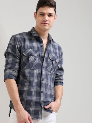 Napoleon Mist Grey Casual Checks Shirt - model_poseposition_of_shirtporduct_type