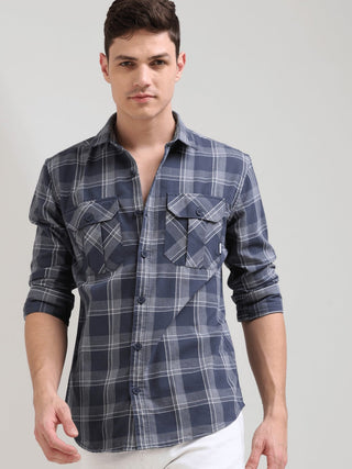 Napoleon Mist Grey Casual Checks Shirt - model_poseposition_of_shirtporduct_type