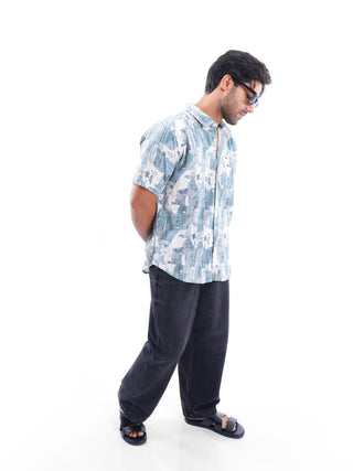 Navagio Bay Blue Ribbed Casual Shirt - model_poseposition_of_shirtporduct_type