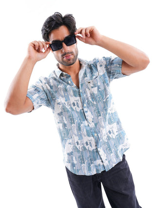 Navagio Bay Blue Ribbed Casual Shirt - model_poseposition_of_shirtporduct_type