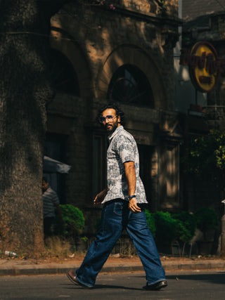 Navagio Bay Blue Ribbed Casual Shirt - model_poseposition_of_shirtporduct_type