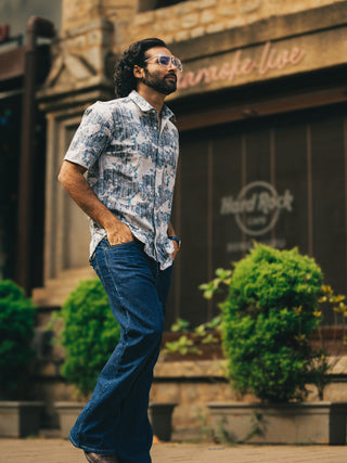 Navagio Bay Blue Ribbed Casual Shirt - model_poseposition_of_shirtporduct_type