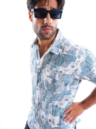 Navagio Bay Blue Ribbed Casual Shirt - model_poseposition_of_shirtporduct_type