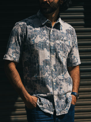 Navagio Bay Blue Ribbed Casual Shirt - model_poseposition_of_shirtporduct_type