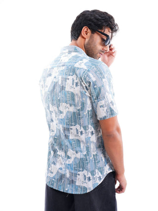 Navagio Bay Blue Ribbed Casual Shirt - model_poseposition_of_shirtporduct_type