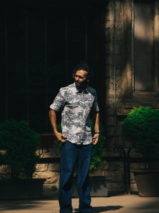 Navagio Bay Blue Ribbed Casual Shirt - model_poseposition_of_shirtporduct_type