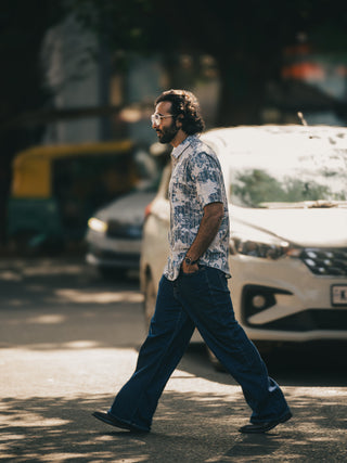 Navagio Bay Blue Ribbed Casual Shirt - model_poseposition_of_shirtporduct_type